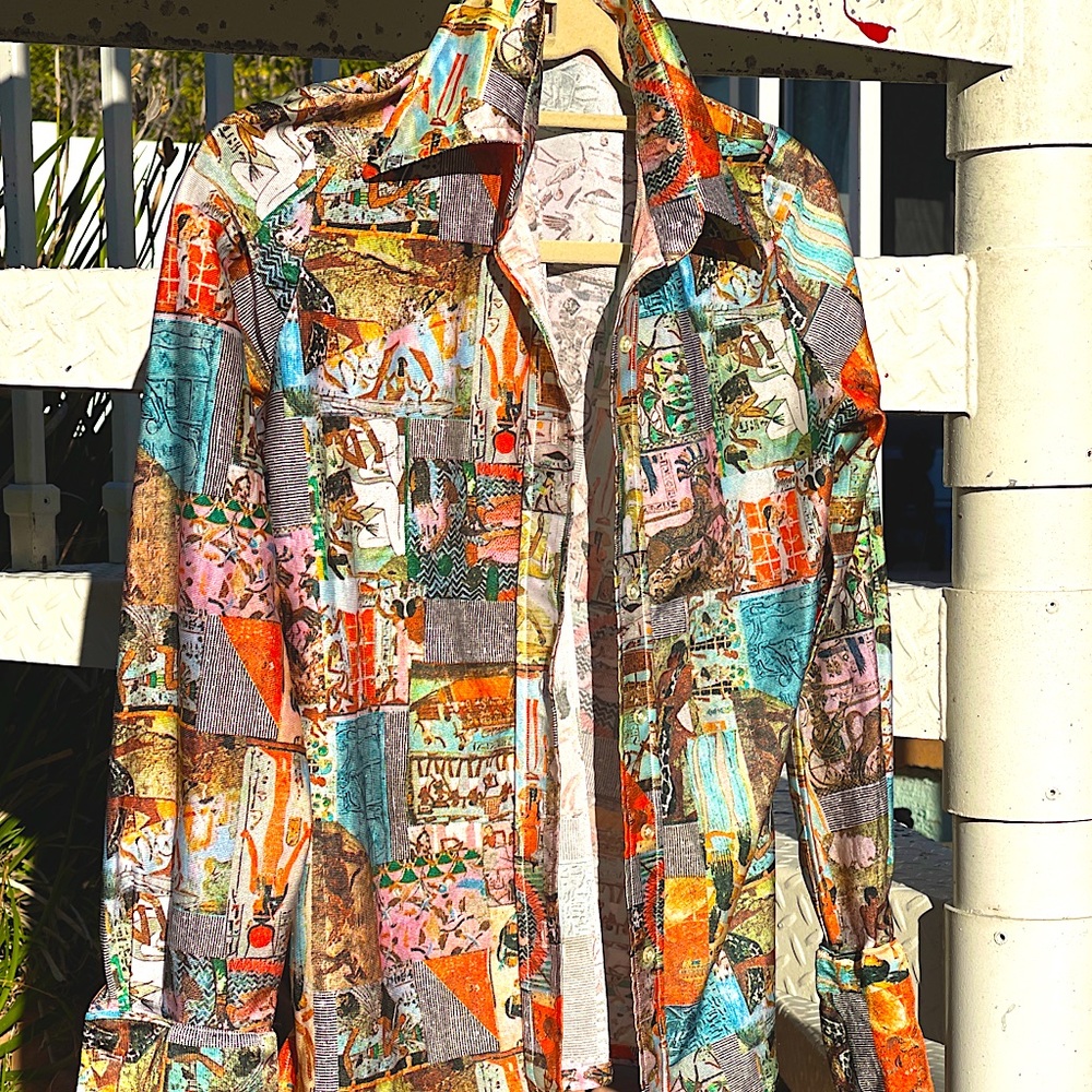 button down collard print shirt